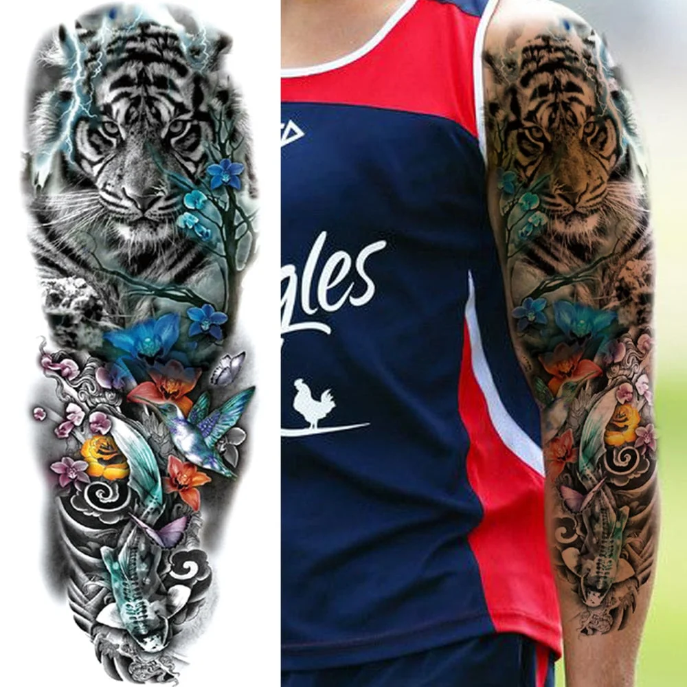 Sexy Wolf Full Flower Arm Temporary Tattoo Stickers For Men Body Art Sleeve Tattoo Decals Girl Women Waterproof Tatoo Fox Legs