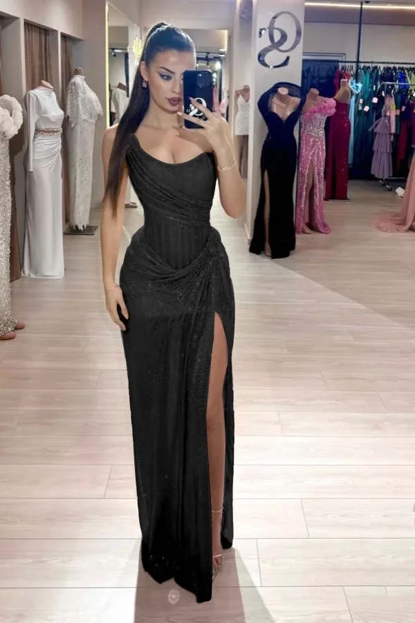 Light Purple Split Shining Strapless Sequins Prom Dress ZT0646