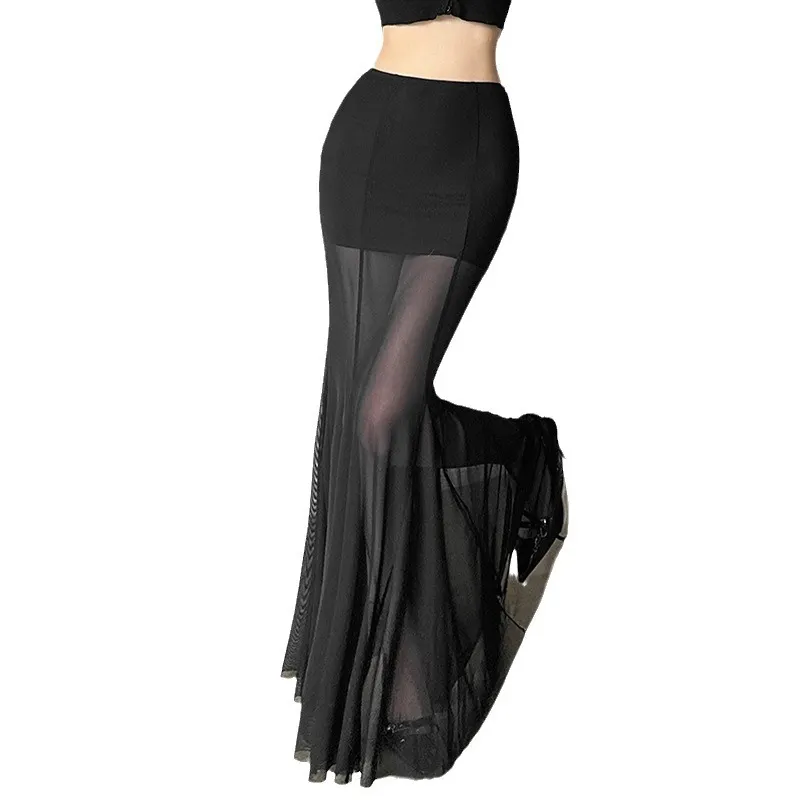 Brownm New Women's Clothing In The Autumn Of 2024, The Body-Repair Perspective Solid-Color High-Waisted Mesh Half-Body Skirt
