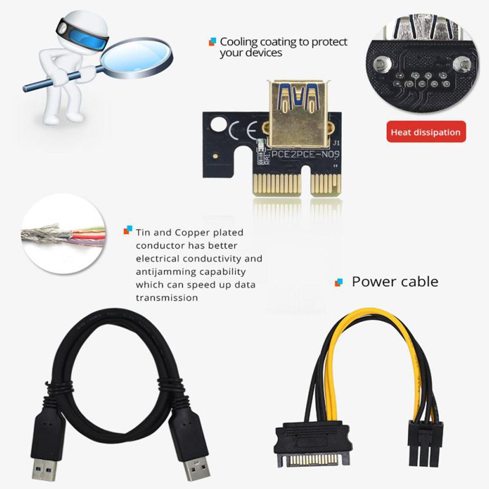 

VER009S Plus PCIe Riser Card USB 3.0 Cable PCI-E Express 1x to 16x Extender, 501 Original