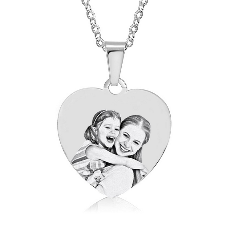 Día de la Madre-Collar de corazón con 1 foto personalizada y 1 nombre