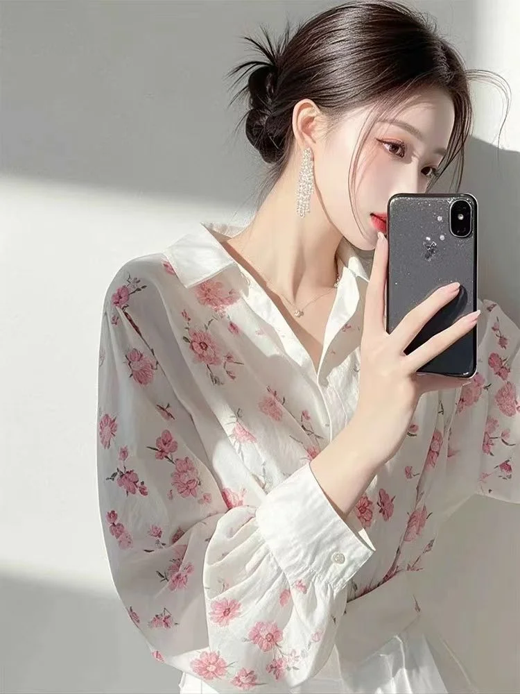 Athvotar Athvotar Year's Popular White Printed Shirt Women 2025 Spring New French Temperament Shirt High-End Long-Sleeved Top