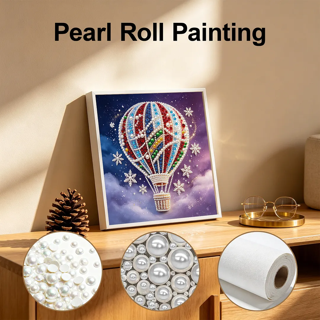 DIY Bead Art Pearl Painting Kit Frameless Canvas 30x30cm(Sky Balloon)