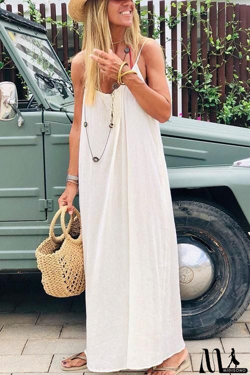 MidiSono - Linen Solid Pockets Slip Maxi Dress