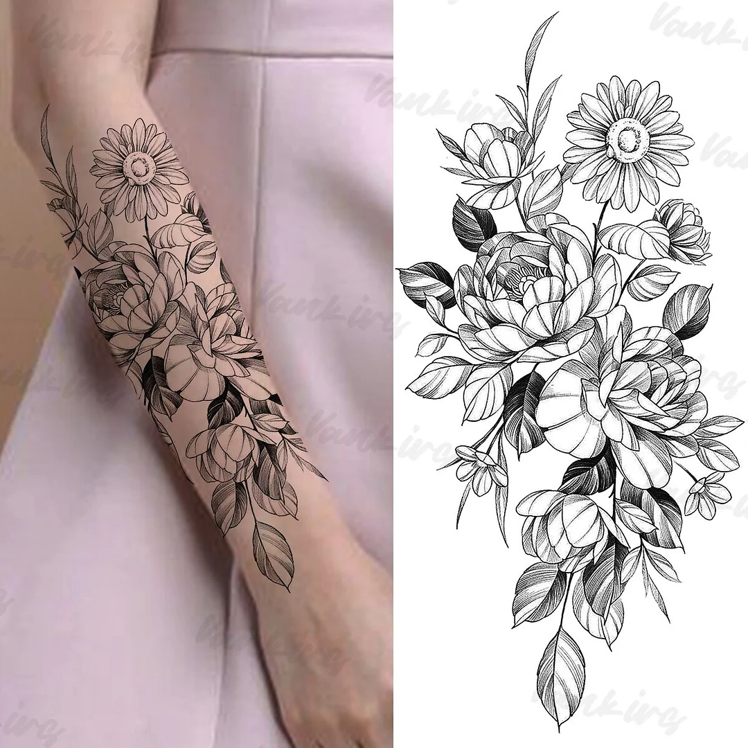Sdrawing Peony Temporary Tattoos For Women Girls Realistic Anchor Butterfly Flower Fake Tattoo Sticker Sexy Body Arm Tatoos DIY