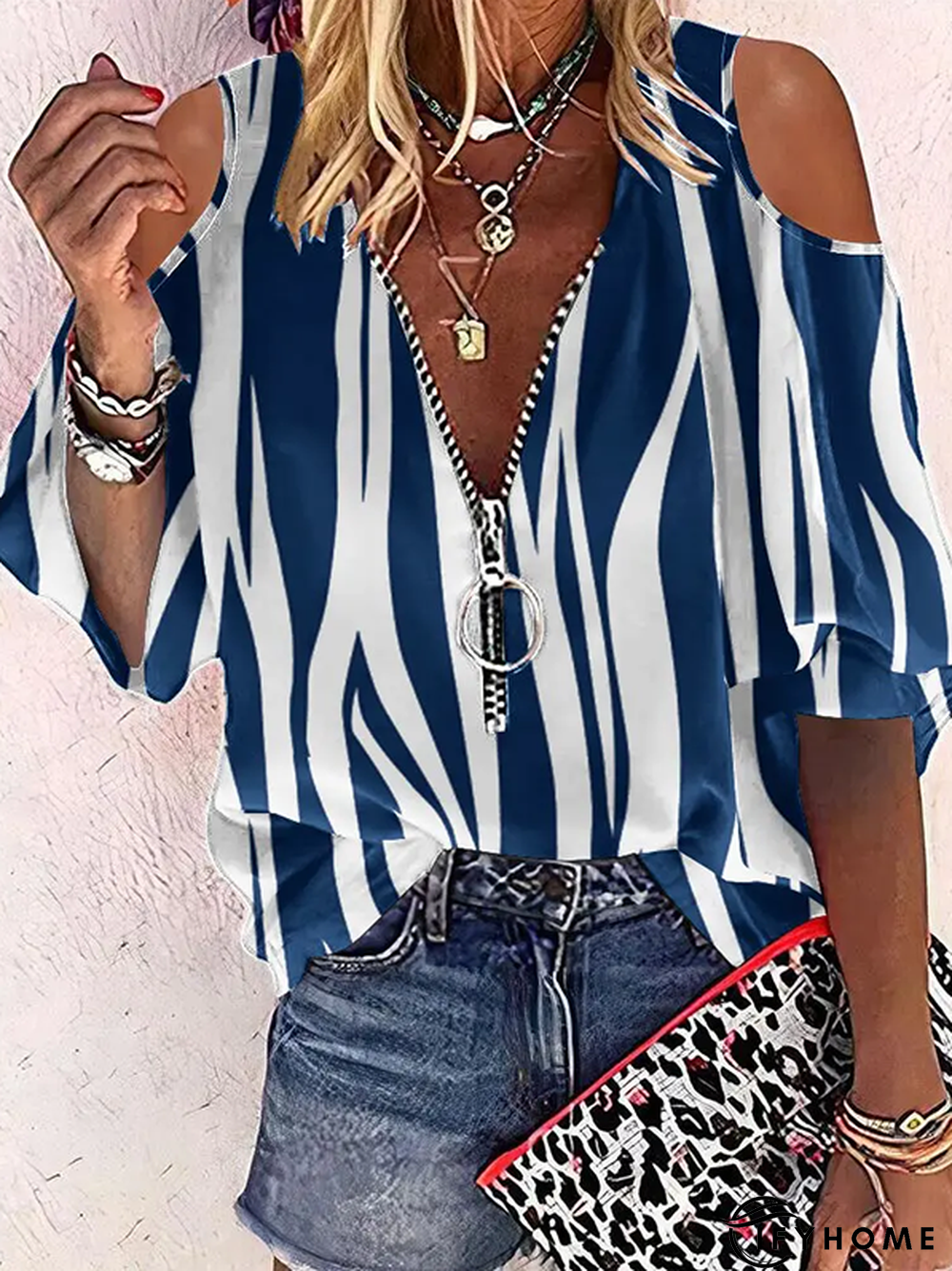 Striped Casual V Neck Short Sleeve Top | IFYHOME