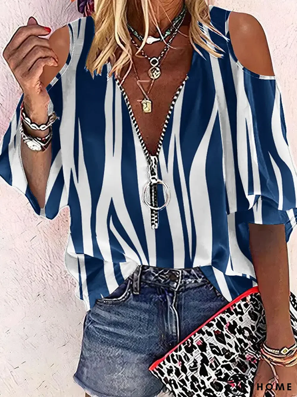 Striped Casual V Neck Short Sleeve Top | IFYHOME