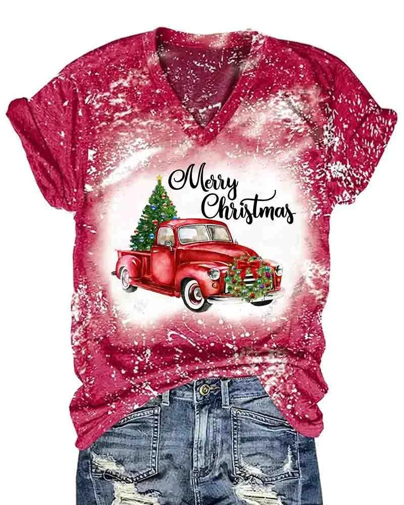 Merry Christmas Truck Print T-shirt