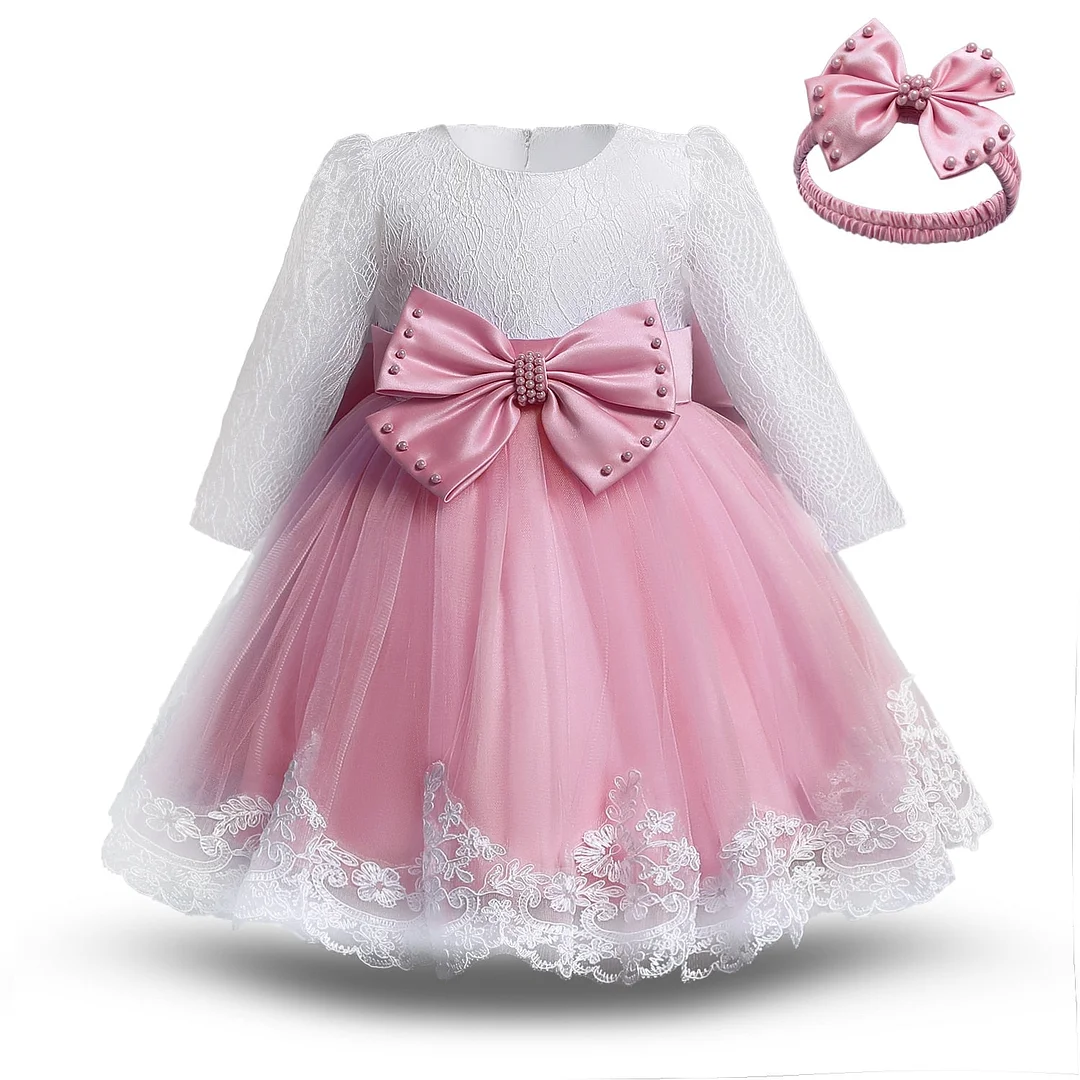 Fancy Winter Dress For Girl Long Sleeve White Baptism Dresses 1 Year Girl baby Birthday Dress Toddler Girl Lace Christening Gown