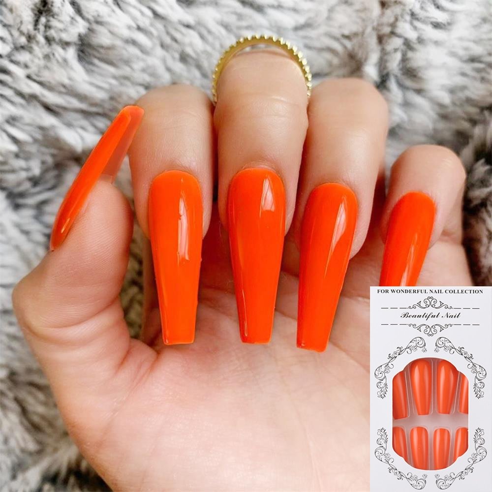 Matte Solid Color False Nails Long Coffin Bright Fake Nail 2021 Luxury Design Full Cover Overhead Ballerina Flat Nail Tips 24PCS