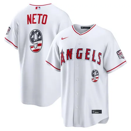 Youth Los Angeles Angels #9 Zach Neto Nike White USA 250 Fourth of July Stadium Jersey