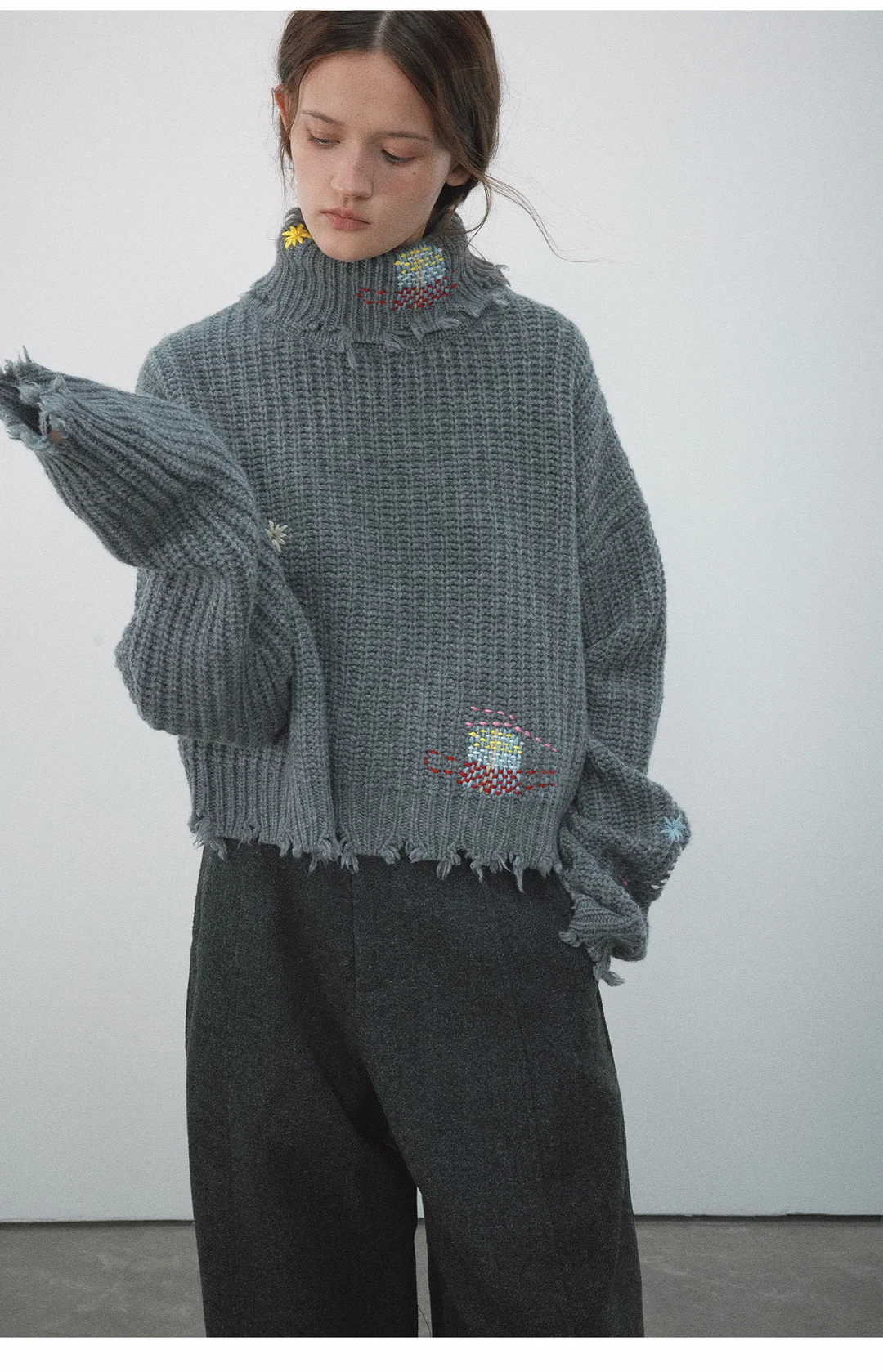 Toloer [Daihe] Winter New Casual High Collar Full Wool Fun Embroidery Short Woolen Jacket H7932-Outfit Ideas