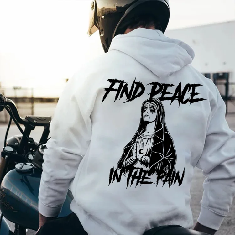 FIND PEACE IN THE PAIN Devout Believer Nun Graphic White Print Hoodie