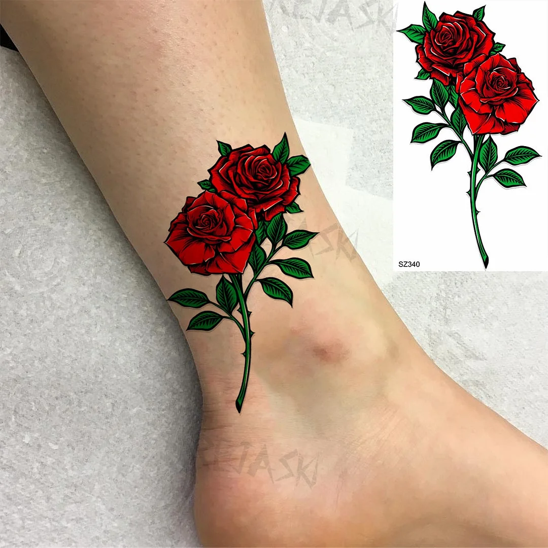 Colored Rose Fashion Feet Temporary Tattoos For Women Adult Hummingbird Sunflower Fake Tattoo Body Art Washable Tatoos Sticker