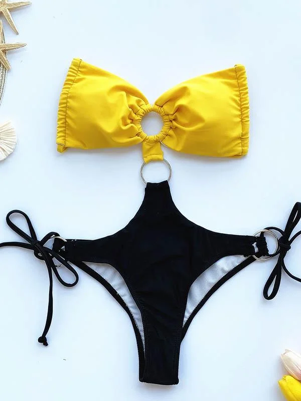 Clashing Colors Bandeau One-Piece Swimwear