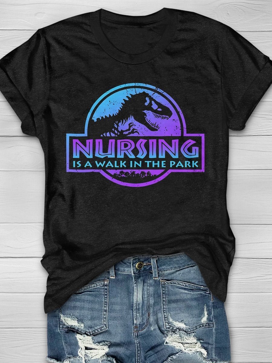 Nursing Dinosaur Print Short Sleeve T-shirt