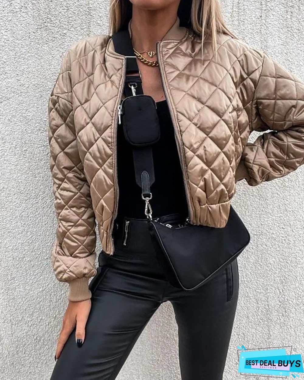 Quilted Long Sleeve Zipper Design Puffer Jacket