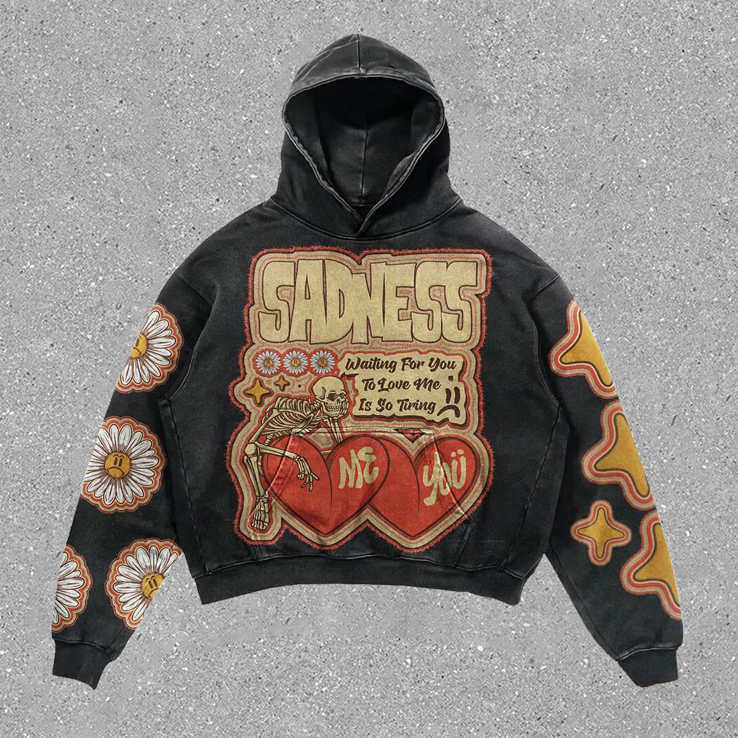 Retro personalized heart skull pattern hoodie