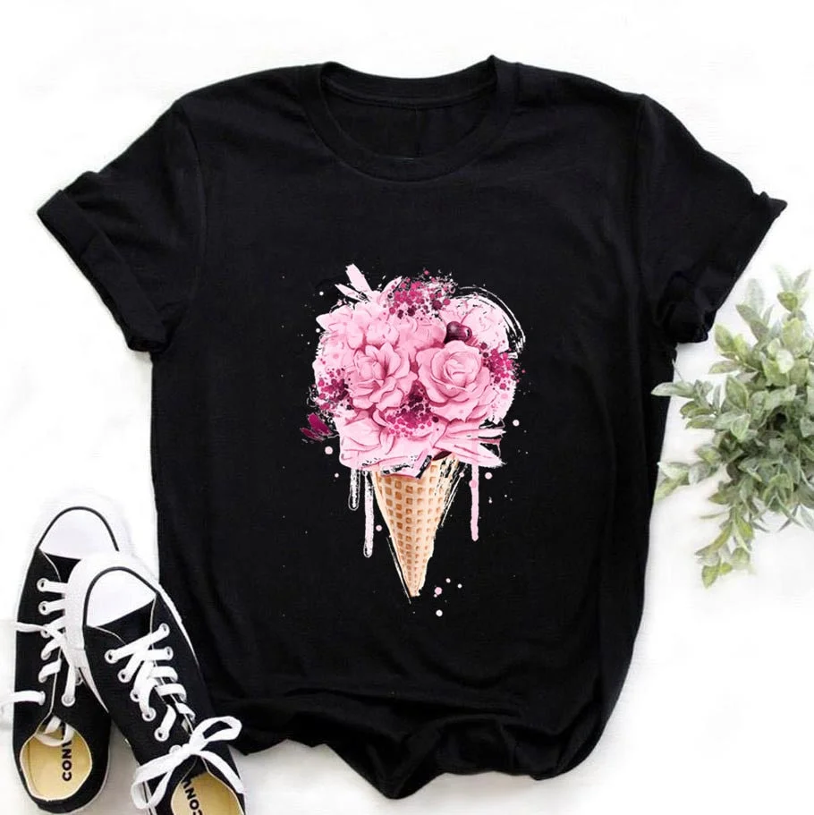 Women Bicycle Black T Shirt Girl Harajuku Korean Style Graphic Tops 2020 Kawaii Female T-shirt,Drop Ship
