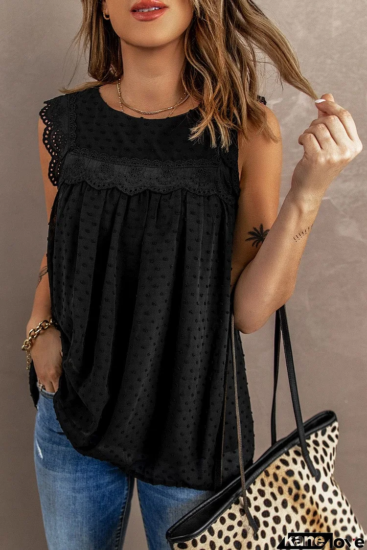 Black Crochet Polka Dot Tank Top