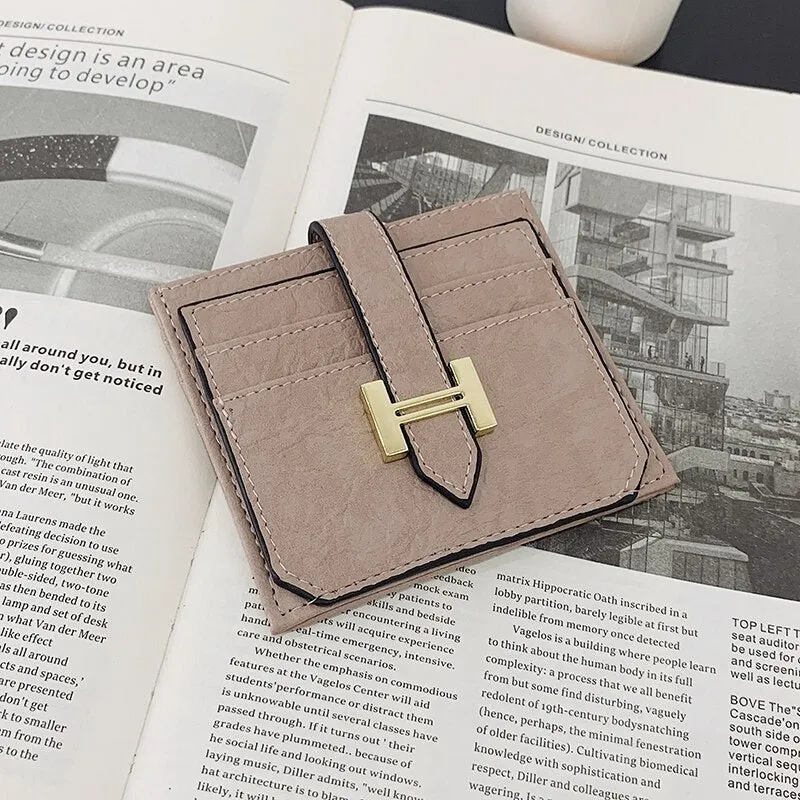 էѧӧܧ Women's Pu Leather Card Holder Wallets Women Brand Metal Buckle Trifold Leather Mini Wallet Small Money Bag Purses