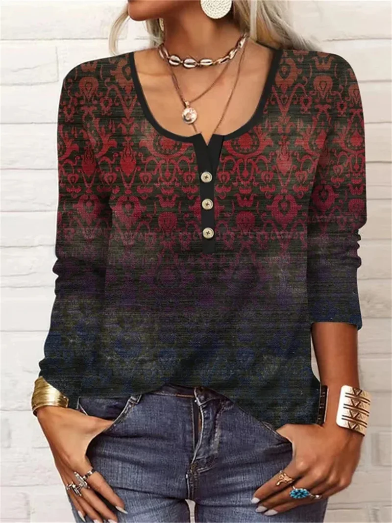 Vintage Floral Print Long Sleeve Women's T-shirt