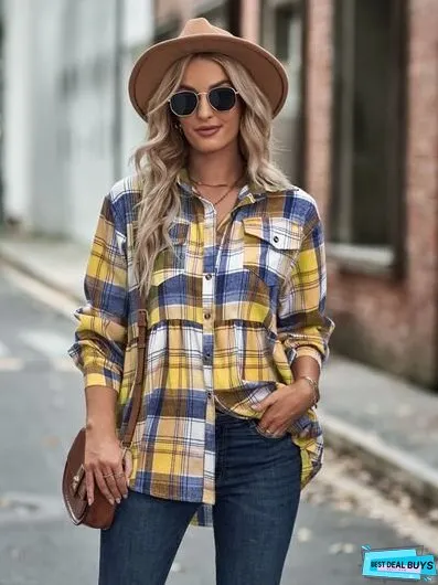 Plaid Button Up Dropped Shoulder Shirt