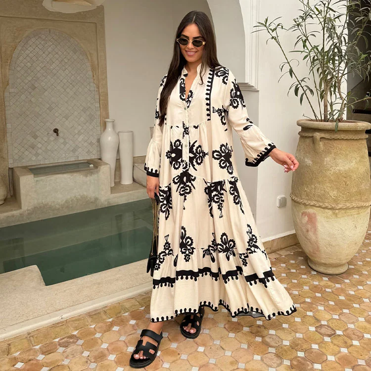 V Neck Printed Shirt Dress