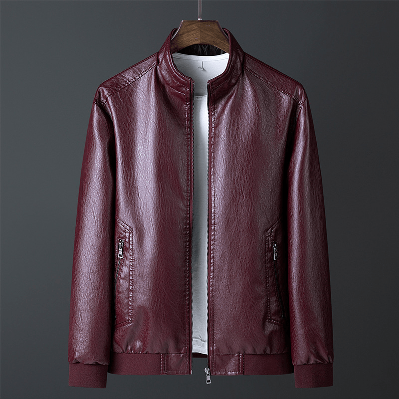 Stand up Collar Casual Spring and Autumn Leather Jacket