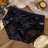 Sexy satin hollow stitching lace mesh plus size briefs