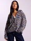 Women's Retro Deep V-Neck Mohair Plush Long Sleeve Cardigan Coat