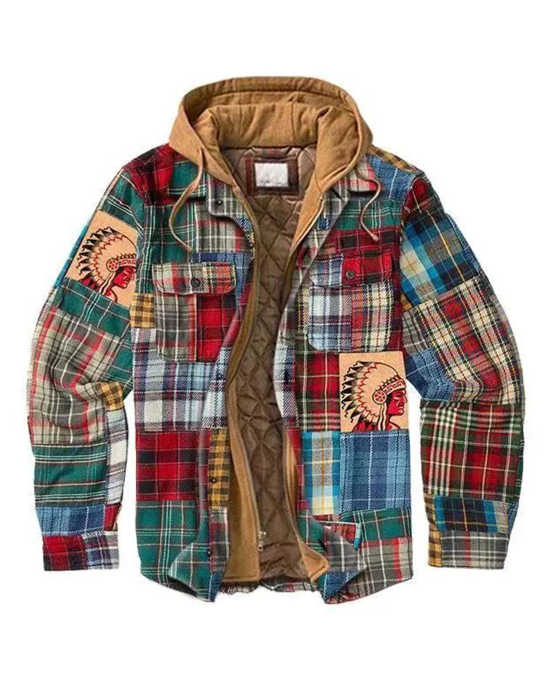 men's casual stitching flower jacket shirt