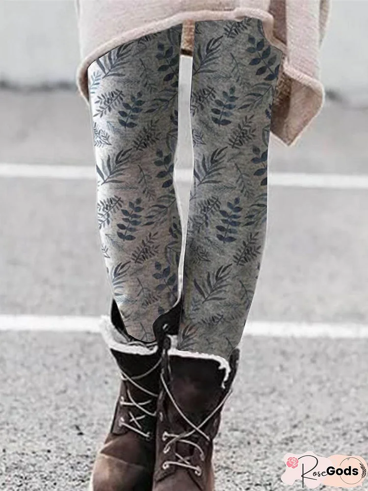 Cotton-Blend Leaves Casual Pants