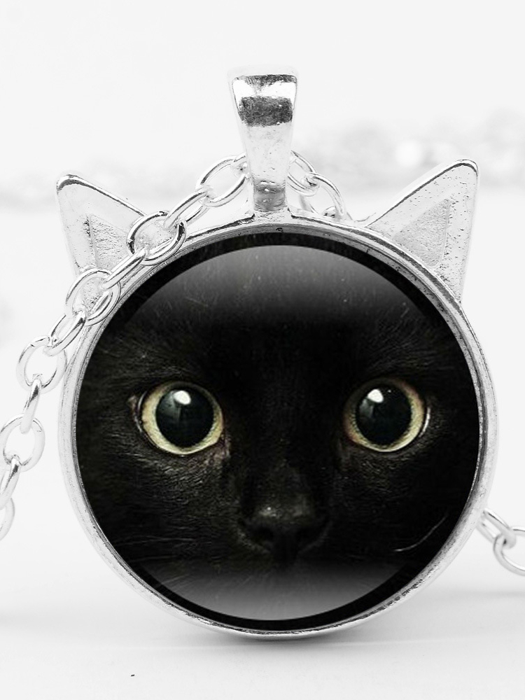 Black Cat Grass Pendant Necklace wearshes
