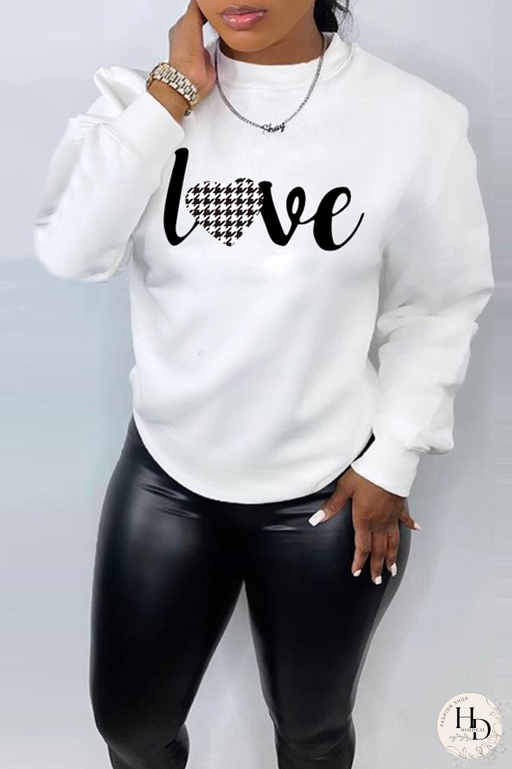 White Street Print Letter O Neck Tops