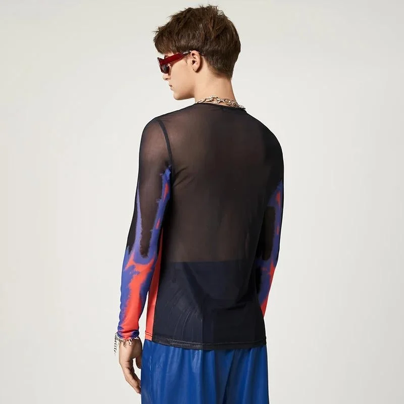 Brownm Abstract Painting Mesh Top