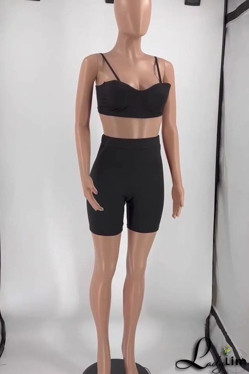 Blue Sexy Solid Split Joint Spaghetti Strap Sleeveless Two Pieces