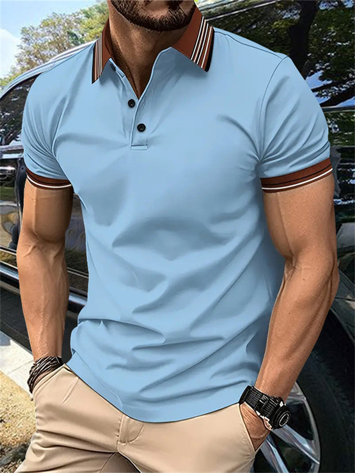 New Men's Casual Short-sleeved POLO Shirt Ribbed Lapel Buttons Business Color Matching POLO Shirt