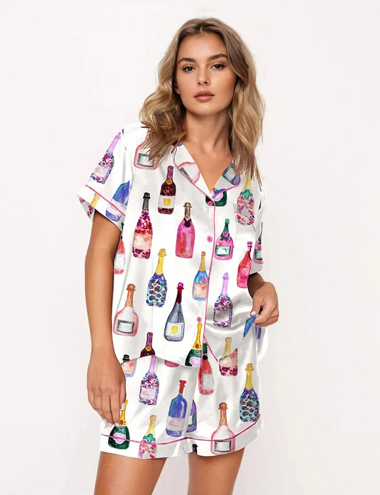 Watercolor Champagne Bottles Pajama Set