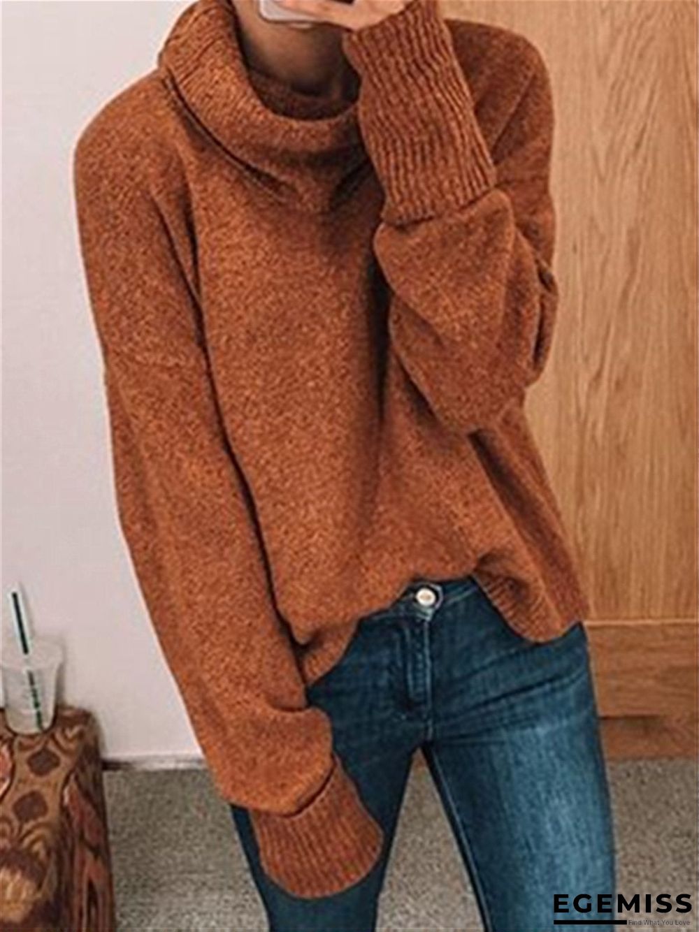 Autumn Casual Daily Basic Turtleneck Long Sleeve Knitted Sweater Top | EGEMISS