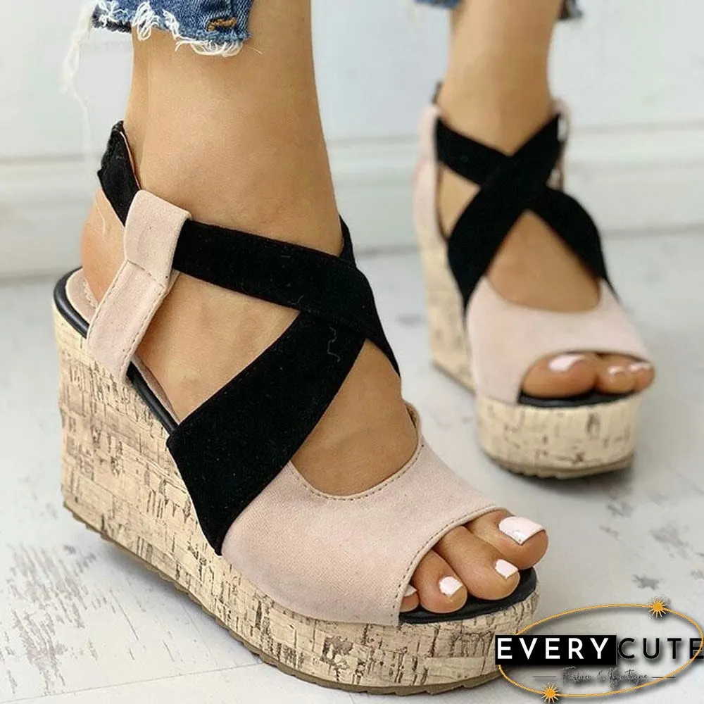 Womens Sandals-Summer Casual Platform Shoes-Open Toe Buckle Wedge Solid Mid Pumps Heel