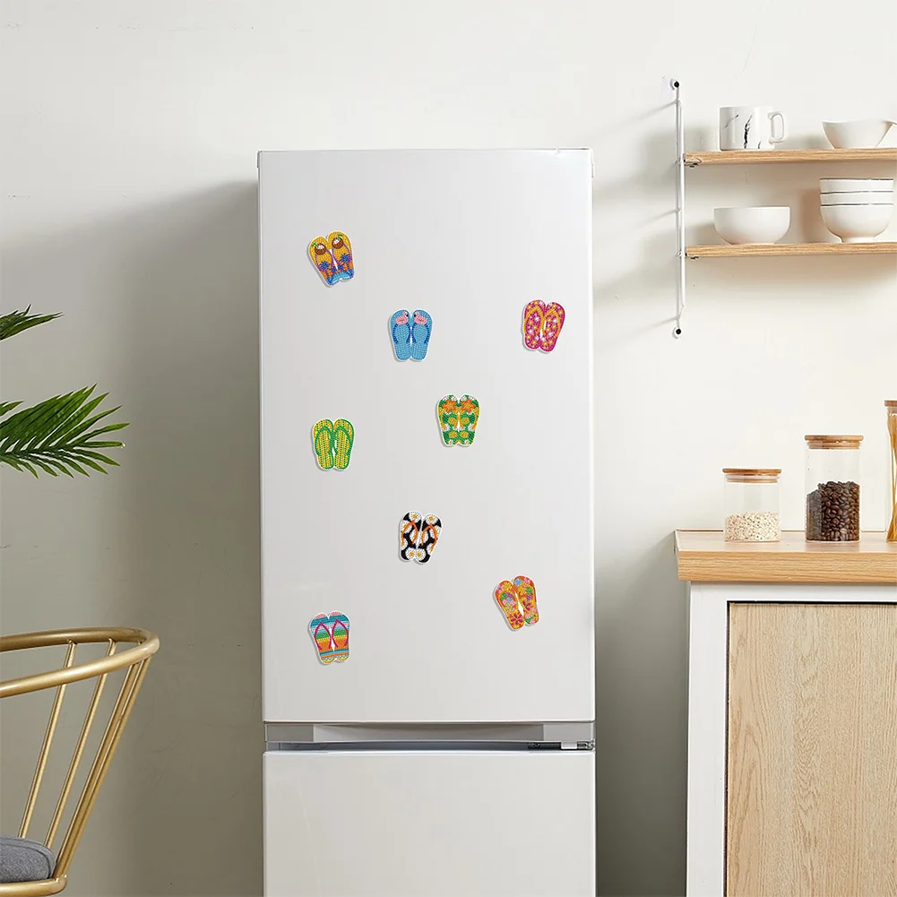 8Pcs DIY Beach Slippers Special Shape Diamond Painting Fridge Magnet for Home Decor