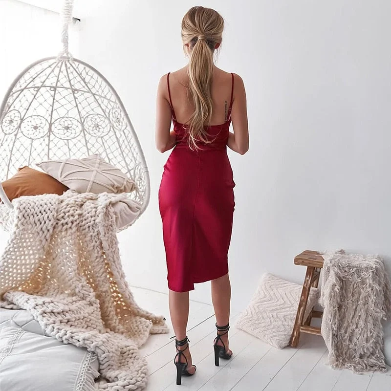 2021 Smooth Slip Backless High Waist Sexy Satin Long Dress Summer Ladies Party Dress High Waist Slim Female Retro Dress Faldas