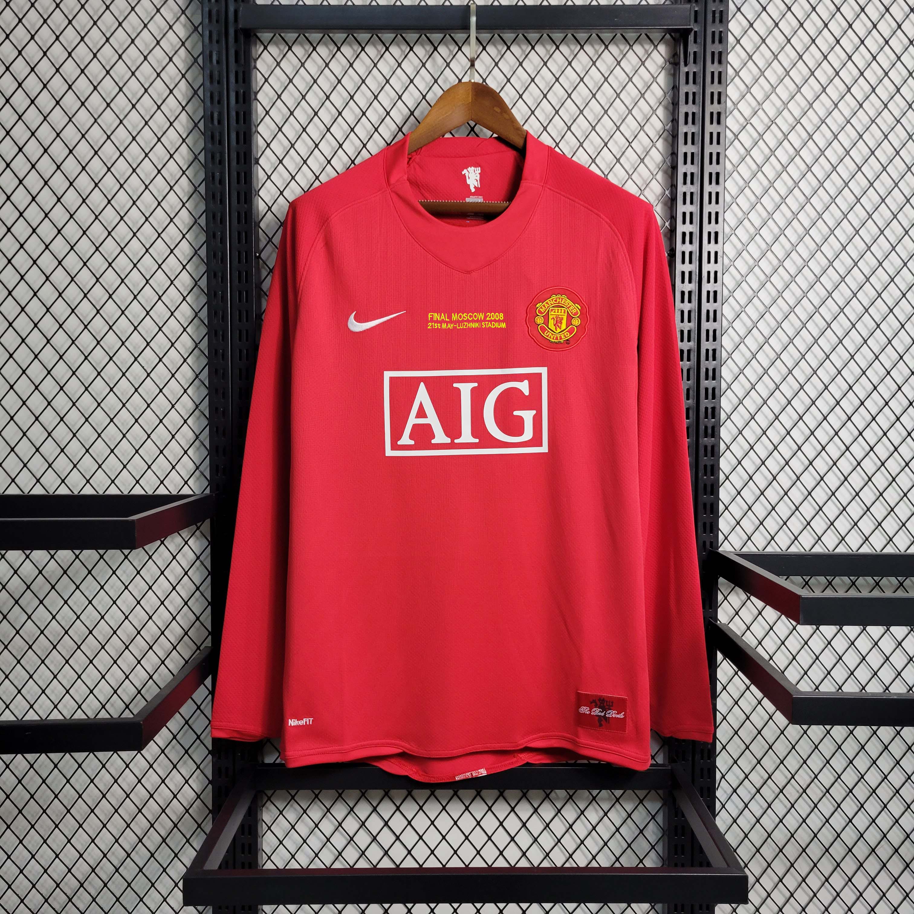 2007-2008 Retro Long Sleeve Manchester United Champions League version Home Football Shirt 1:1 Thai Quality
