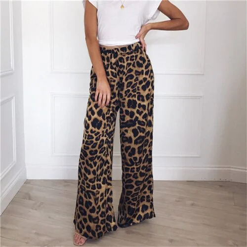 Snake Skin Print Pants Fashion Women High Waist Trousers Leopard Print Wide Leg Ladies Pants Casual Loose Long Flared Trousers