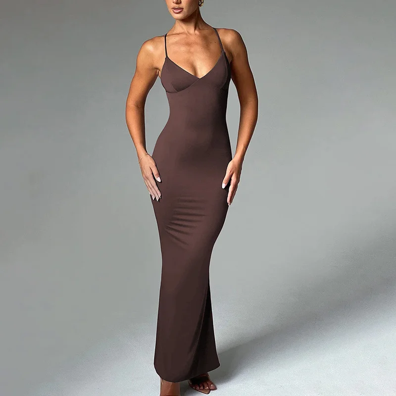 Uveng Uveng Summer New Temperament Sexy Trend V Collar Back Slim Dress Dress