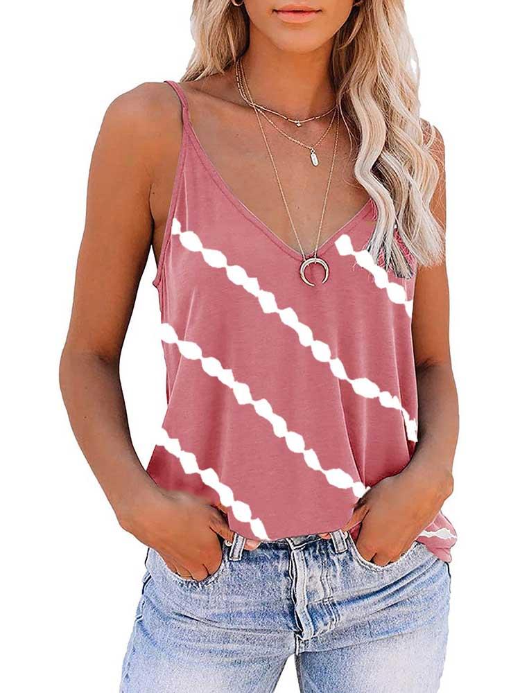 Women Sleeveless V-neck Striped Printed Top Vest