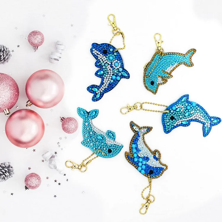 Double-sided stickers special diamond painted keychain key ring-Dolphin