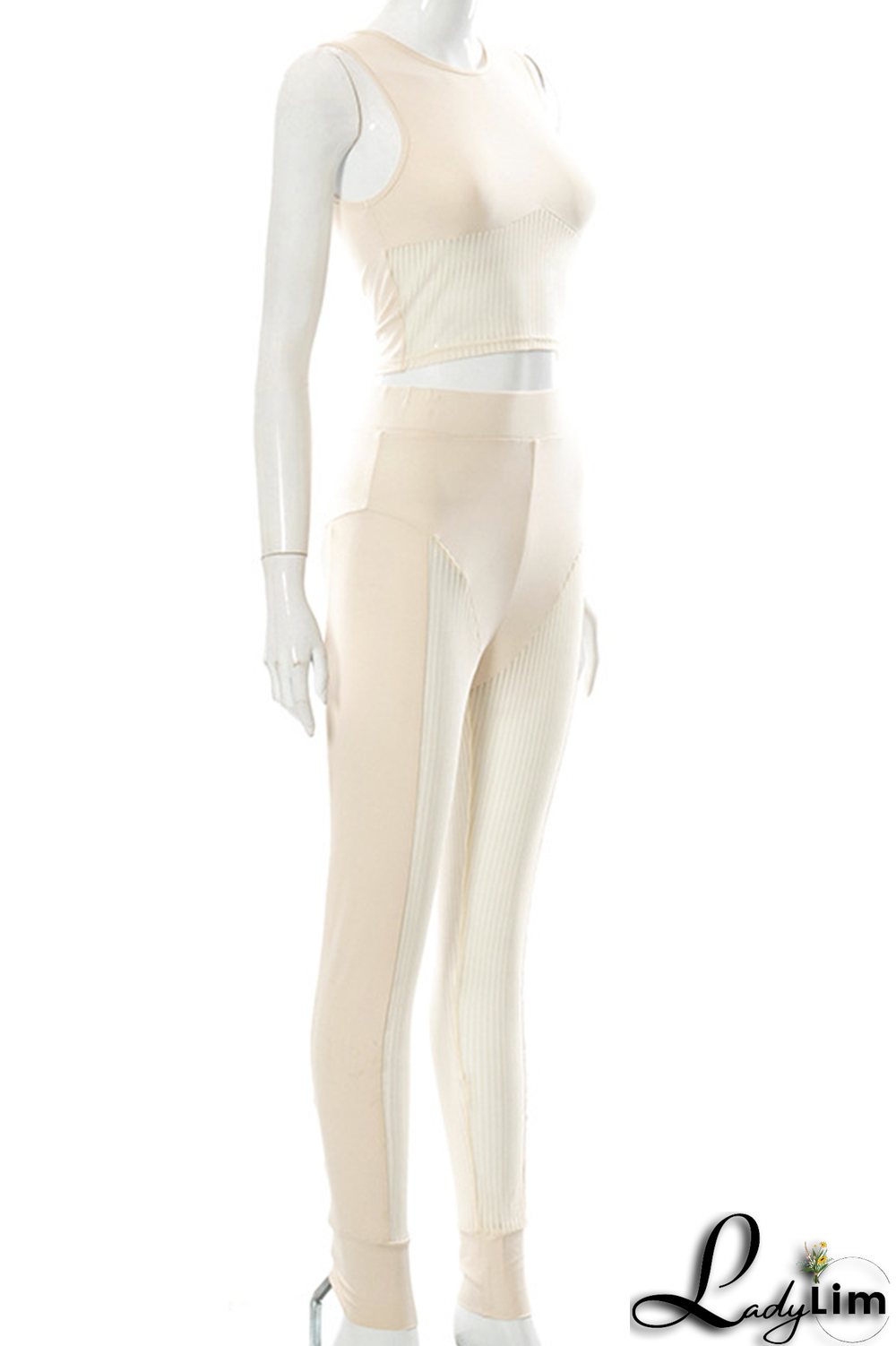 White Sexy Solid Split Joint Mesh O Neck Sleeveless Two Pieces