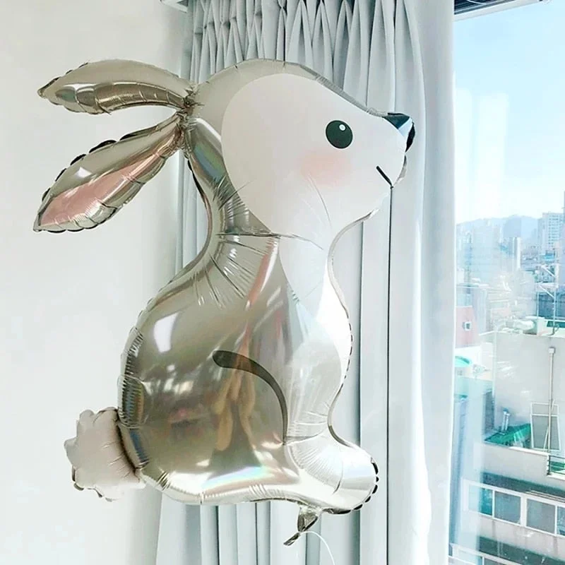2pcs Gray Rabbit Foil Balloon Long Ears Bunny Forest Jungle Animal Helium Globos Baby Shower Easter Birthday Party Decorations